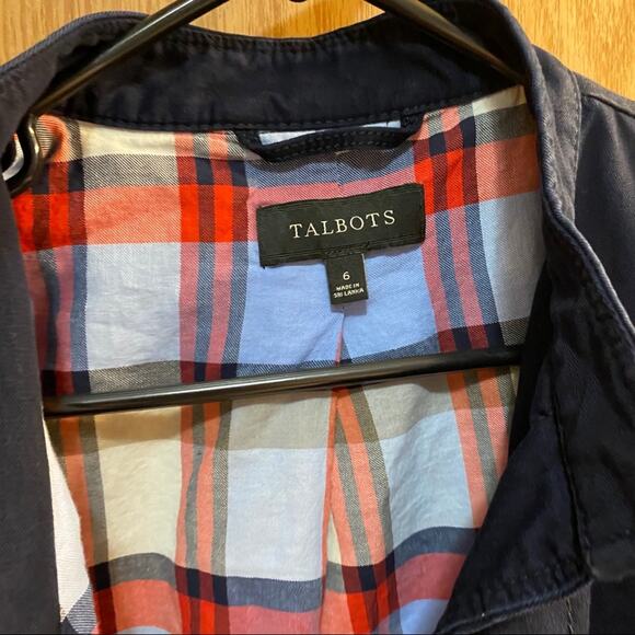 Talbots Button Down Navy Blue Blazer Jacket Women's Size 6 Tencel Lyocell Cotton - Picture 2 of 6